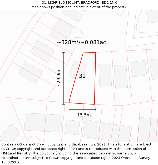 31, LICHFIELD MOUNT, BRADFORD, BD2 1NX: Plot and title map