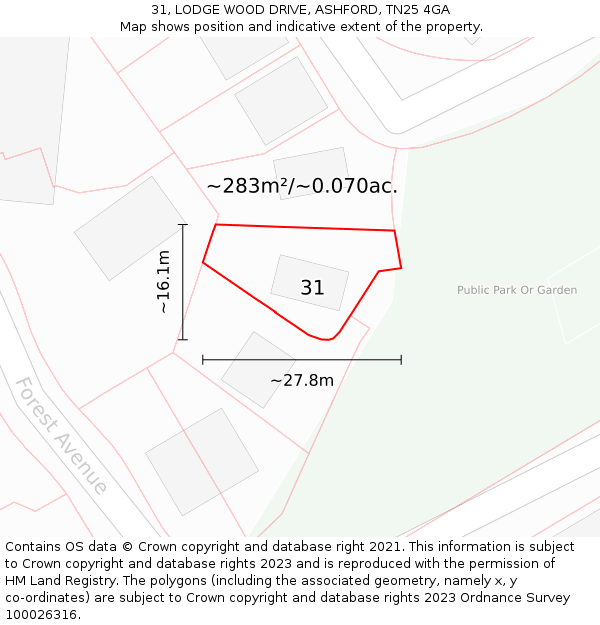 31, LODGE WOOD DRIVE, ASHFORD, TN25 4GA: Plot and title map