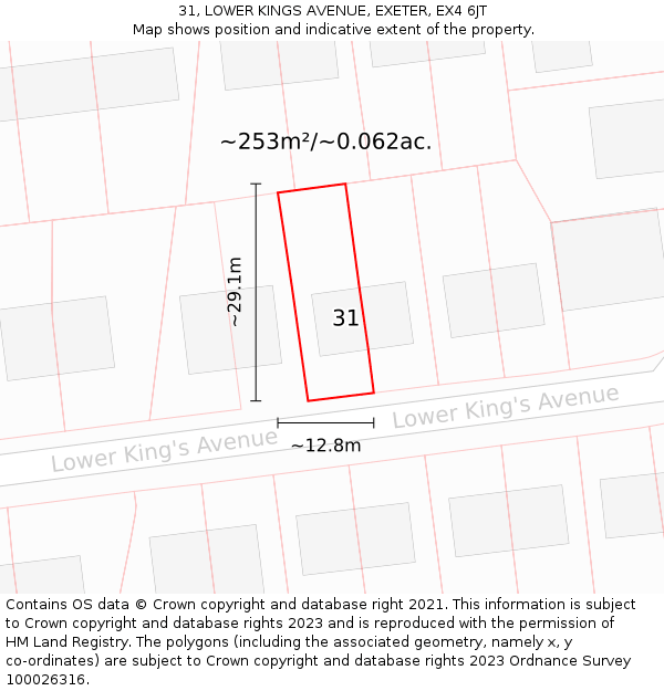 31, LOWER KINGS AVENUE, EXETER, EX4 6JT: Plot and title map