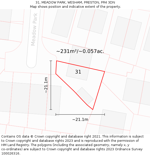 31, MEADOW PARK, WESHAM, PRESTON, PR4 3DN: Plot and title map