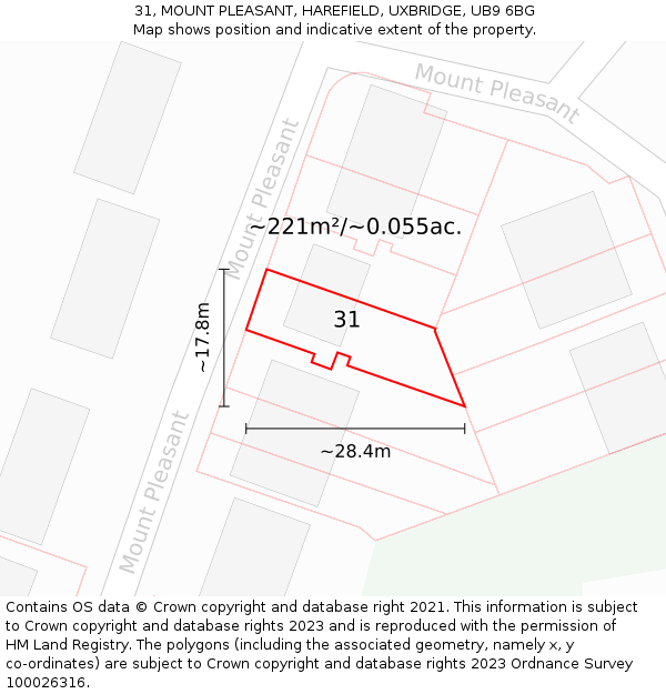 31, MOUNT PLEASANT, HAREFIELD, UXBRIDGE, UB9 6BG: Plot and title map