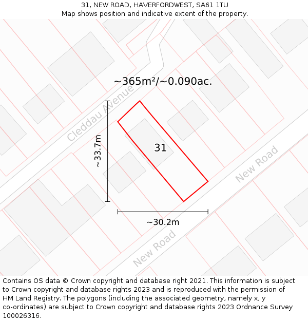 31, NEW ROAD, HAVERFORDWEST, SA61 1TU: Plot and title map