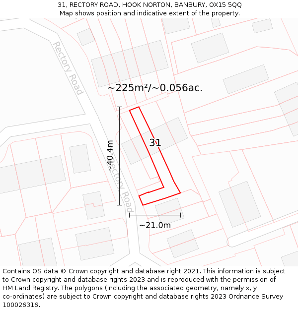 31, RECTORY ROAD, HOOK NORTON, BANBURY, OX15 5QQ: Plot and title map