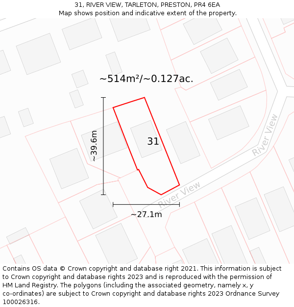31, RIVER VIEW, TARLETON, PRESTON, PR4 6EA: Plot and title map