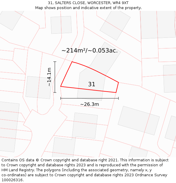 31, SALTERS CLOSE, WORCESTER, WR4 9XT: Plot and title map