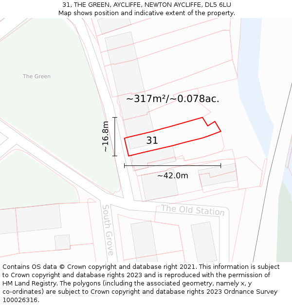 31, THE GREEN, AYCLIFFE, NEWTON AYCLIFFE, DL5 6LU: Plot and title map