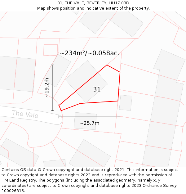 31, THE VALE, BEVERLEY, HU17 0RD: Plot and title map