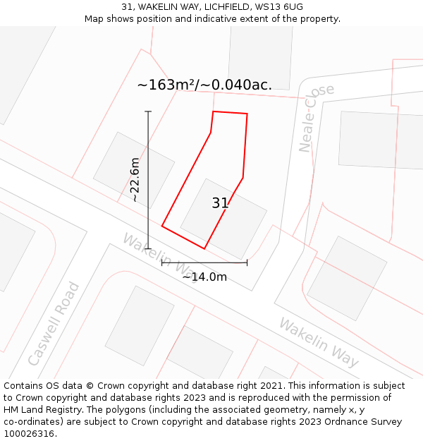 31, WAKELIN WAY, LICHFIELD, WS13 6UG: Plot and title map