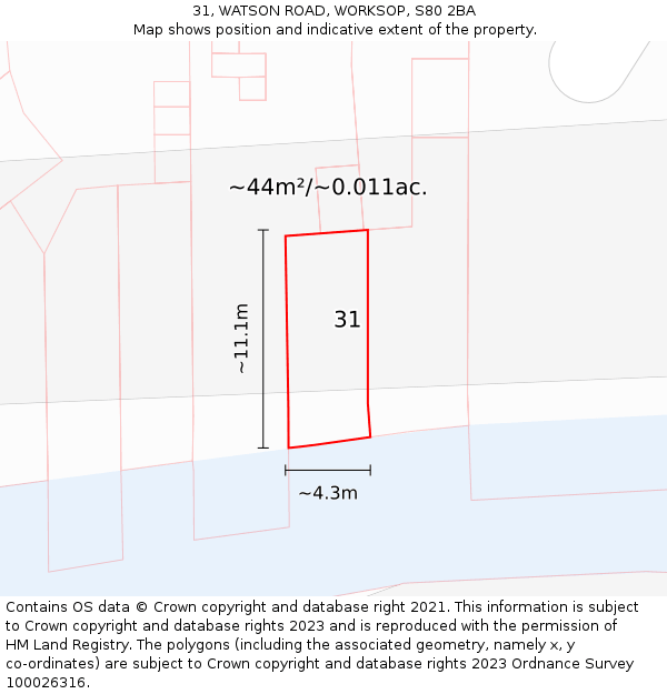 31, WATSON ROAD, WORKSOP, S80 2BA: Plot and title map