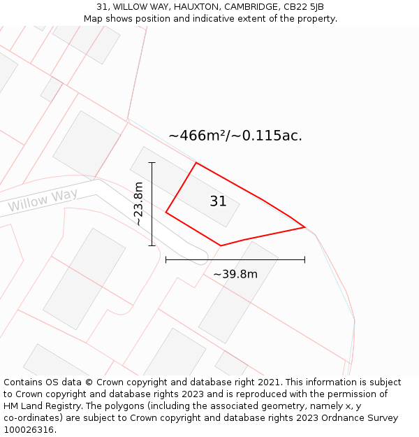 31, WILLOW WAY, HAUXTON, CAMBRIDGE, CB22 5JB: Plot and title map
