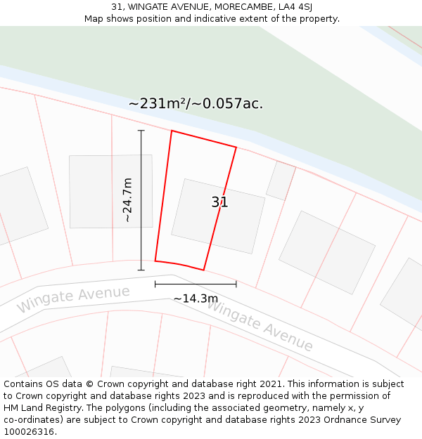 31, WINGATE AVENUE, MORECAMBE, LA4 4SJ: Plot and title map