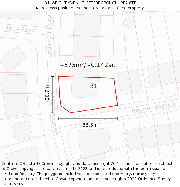 31, WRIGHT AVENUE, PETERBOROUGH, PE2 8TT: Plot and title map