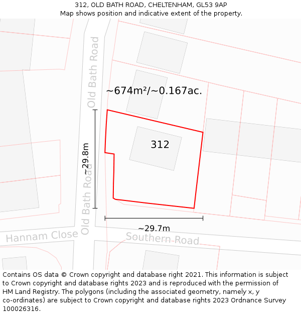 312, OLD BATH ROAD, CHELTENHAM, GL53 9AP: Plot and title map