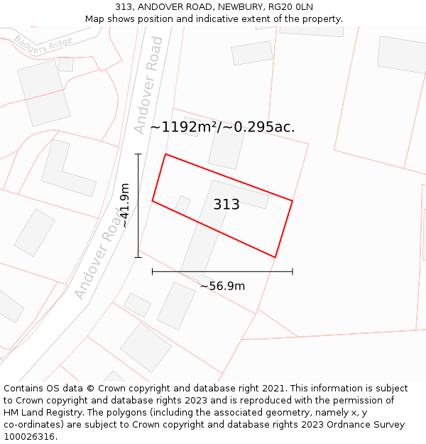 313, ANDOVER ROAD, NEWBURY, RG20 0LN: Plot and title map