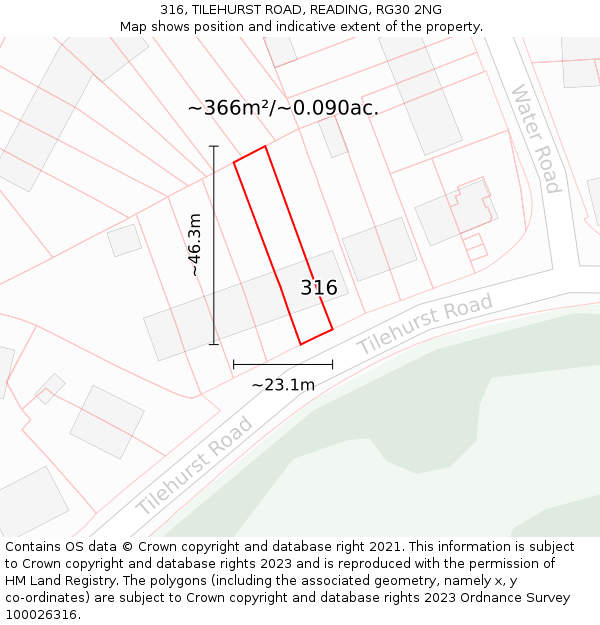 316, TILEHURST ROAD, READING, RG30 2NG: Plot and title map