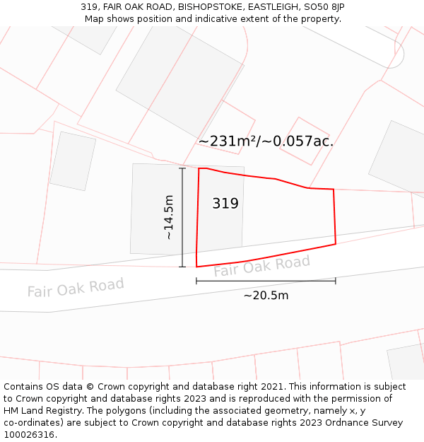 319, FAIR OAK ROAD, BISHOPSTOKE, EASTLEIGH, SO50 8JP: Plot and title map