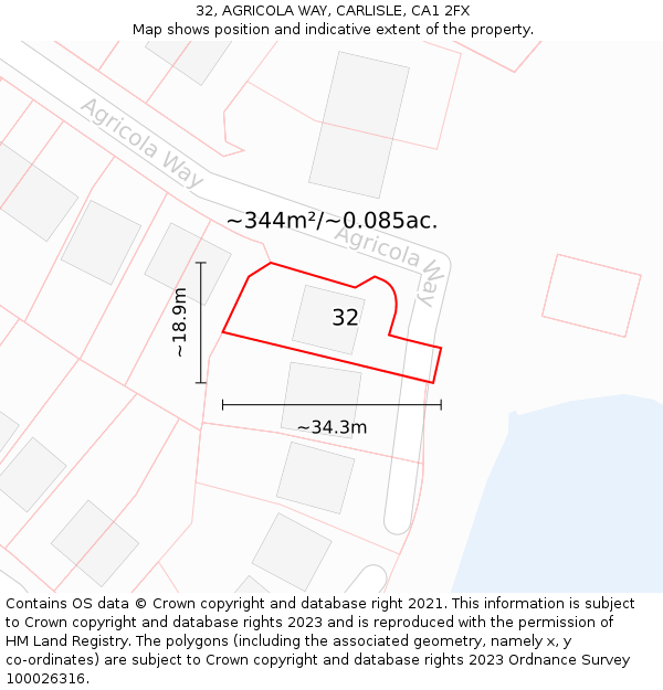32, AGRICOLA WAY, CARLISLE, CA1 2FX: Plot and title map