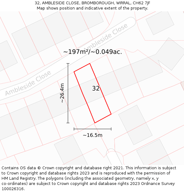 32, AMBLESIDE CLOSE, BROMBOROUGH, WIRRAL, CH62 7JF: Plot and title map