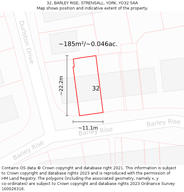 32, BARLEY RISE, STRENSALL, YORK, YO32 5AA: Plot and title map