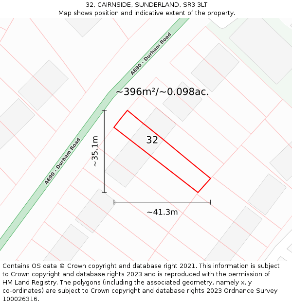 32, CAIRNSIDE, SUNDERLAND, SR3 3LT: Plot and title map