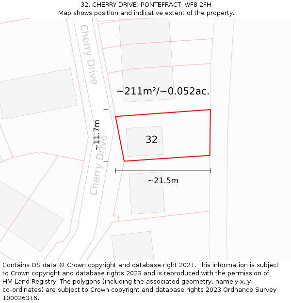 32, CHERRY DRIVE, PONTEFRACT, WF8 2FH: Plot and title map