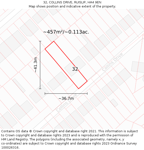 32, COLLINS DRIVE, RUISLIP, HA4 9EN: Plot and title map