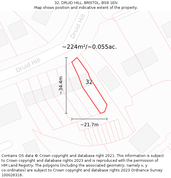 32, DRUID HILL, BRISTOL, BS9 1EN: Plot and title map