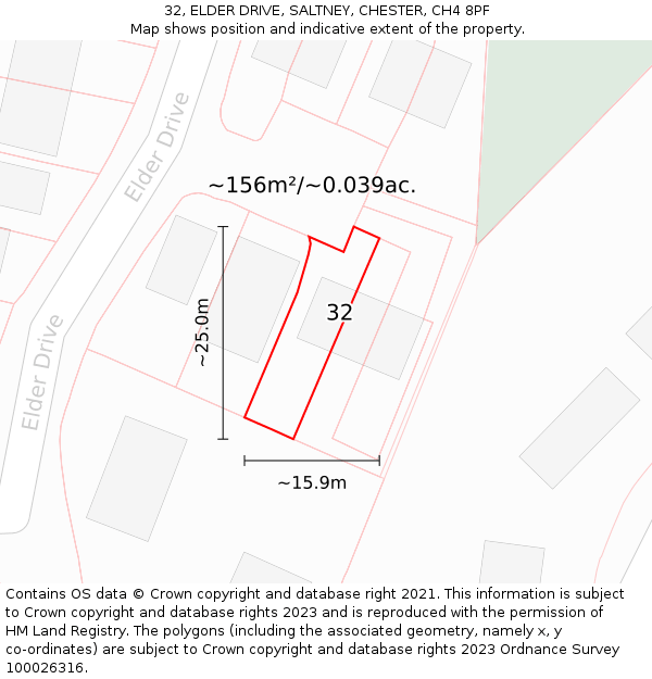 32, ELDER DRIVE, SALTNEY, CHESTER, CH4 8PF: Plot and title map
