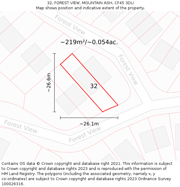 32, FOREST VIEW, MOUNTAIN ASH, CF45 3DU: Plot and title map