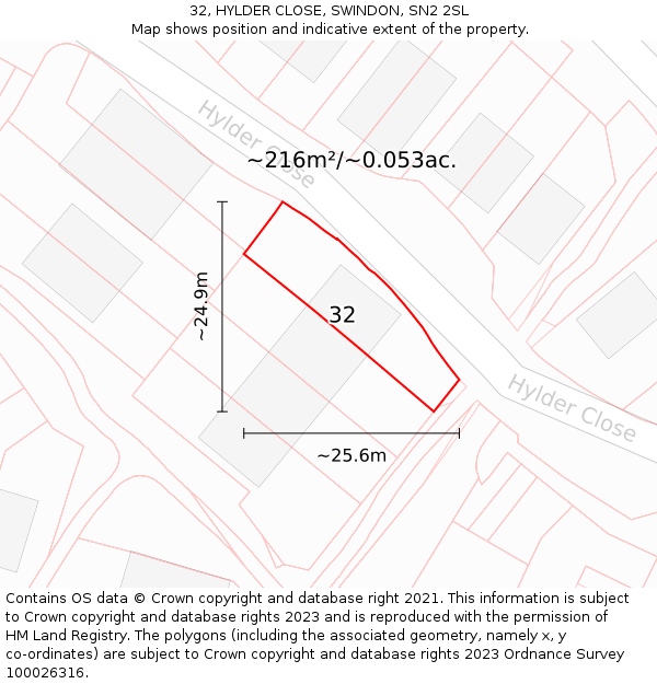 32, HYLDER CLOSE, SWINDON, SN2 2SL: Plot and title map