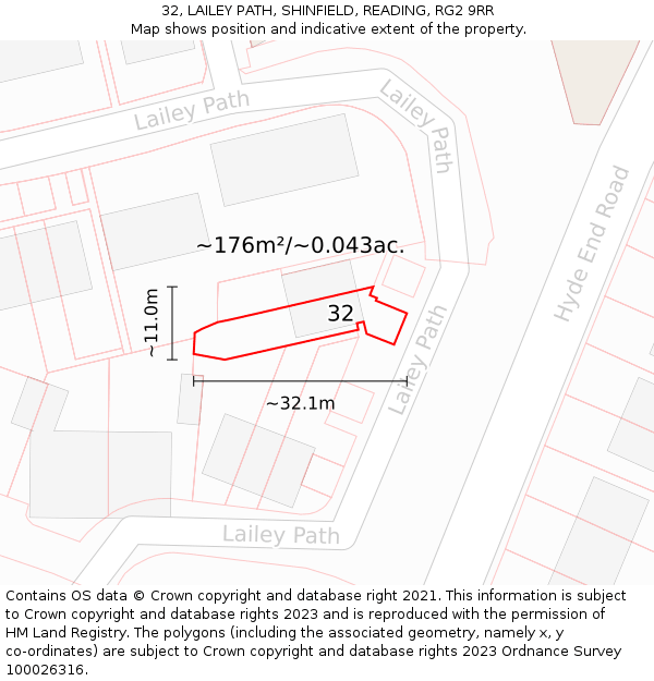 32, LAILEY PATH, SHINFIELD, READING, RG2 9RR: Plot and title map