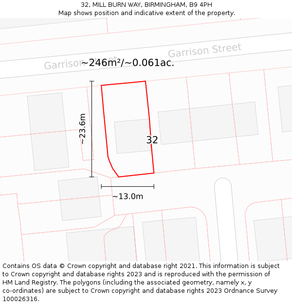 32, MILL BURN WAY, BIRMINGHAM, B9 4PH: Plot and title map
