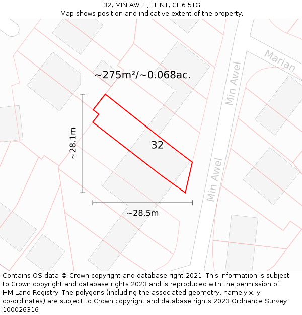 32, MIN AWEL, FLINT, CH6 5TG: Plot and title map