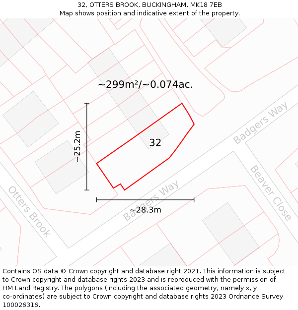 32, OTTERS BROOK, BUCKINGHAM, MK18 7EB: Plot and title map