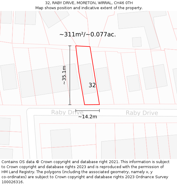 32, RABY DRIVE, MORETON, WIRRAL, CH46 0TH: Plot and title map