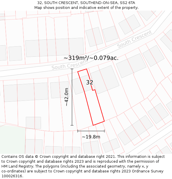 32, SOUTH CRESCENT, SOUTHEND-ON-SEA, SS2 6TA: Plot and title map