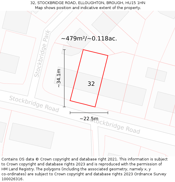 32, STOCKBRIDGE ROAD, ELLOUGHTON, BROUGH, HU15 1HN: Plot and title map
