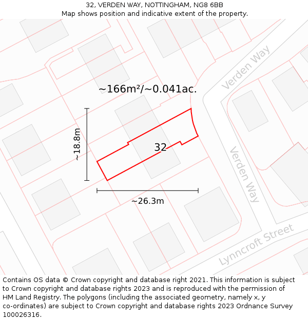 32, VERDEN WAY, NOTTINGHAM, NG8 6BB: Plot and title map