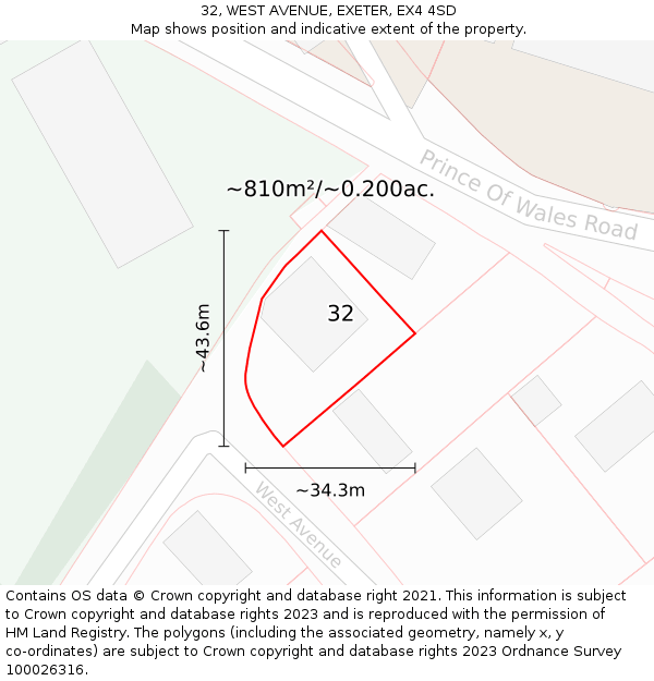 32, WEST AVENUE, EXETER, EX4 4SD: Plot and title map