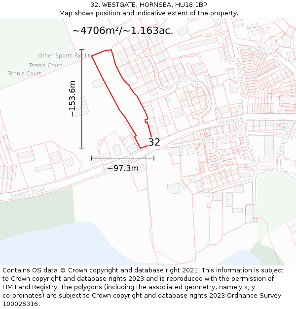 32, WESTGATE, HORNSEA, HU18 1BP: Plot and title map