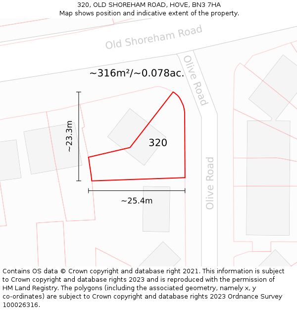 320, OLD SHOREHAM ROAD, HOVE, BN3 7HA: Plot and title map
