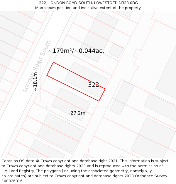 322, LONDON ROAD SOUTH, LOWESTOFT, NR33 0BG: Plot and title map