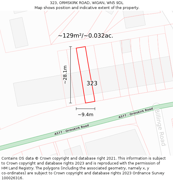 323, ORMSKIRK ROAD, WIGAN, WN5 9DL: Plot and title map