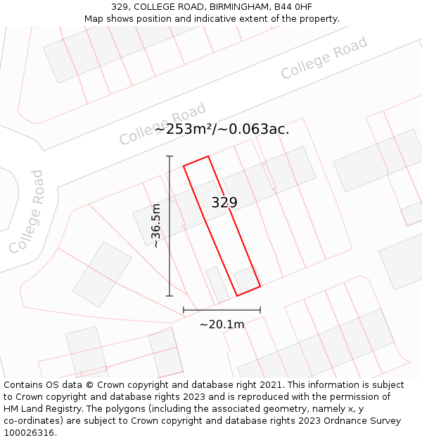 329, COLLEGE ROAD, BIRMINGHAM, B44 0HF: Plot and title map