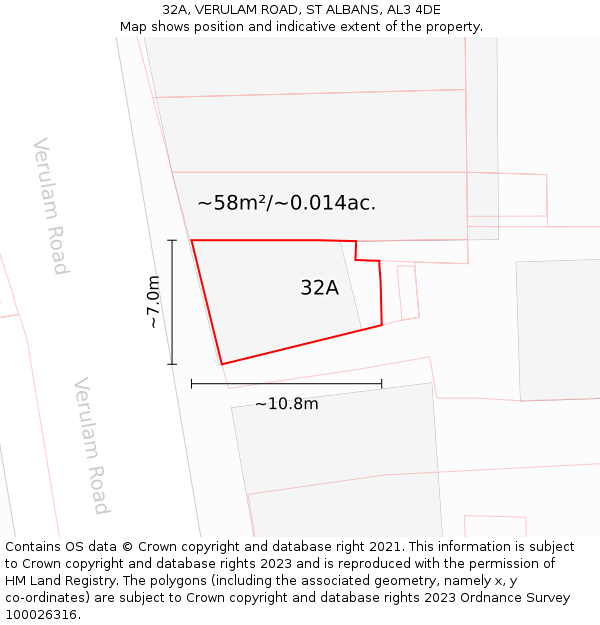 32A, VERULAM ROAD, ST ALBANS, AL3 4DE: Plot and title map