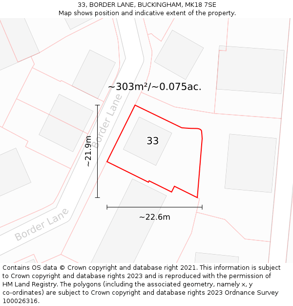 33, BORDER LANE, BUCKINGHAM, MK18 7SE: Plot and title map
