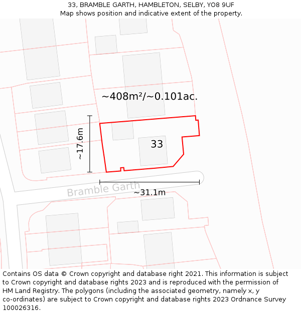 33, BRAMBLE GARTH, HAMBLETON, SELBY, YO8 9UF: Plot and title map