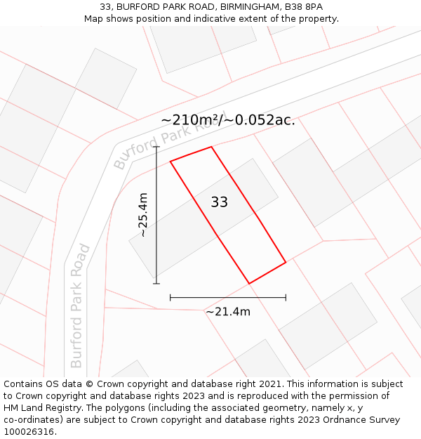 33, BURFORD PARK ROAD, BIRMINGHAM, B38 8PA: Plot and title map