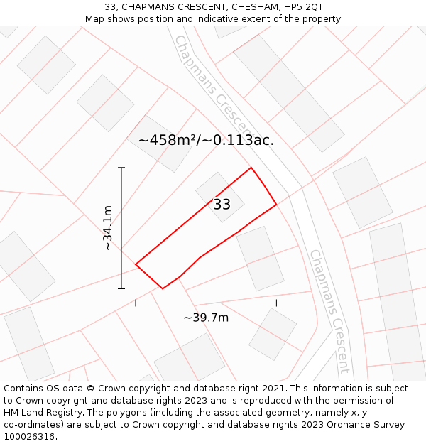 33, CHAPMANS CRESCENT, CHESHAM, HP5 2QT: Plot and title map
