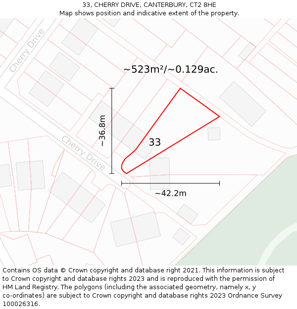 33, CHERRY DRIVE, CANTERBURY, CT2 8HE: Plot and title map